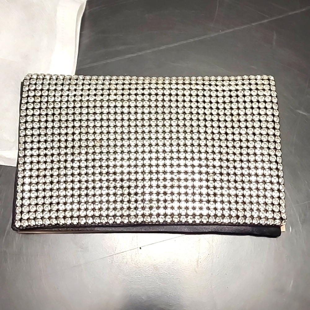 Amber Sceats rhinestone embellished clutch purse with chain strap
